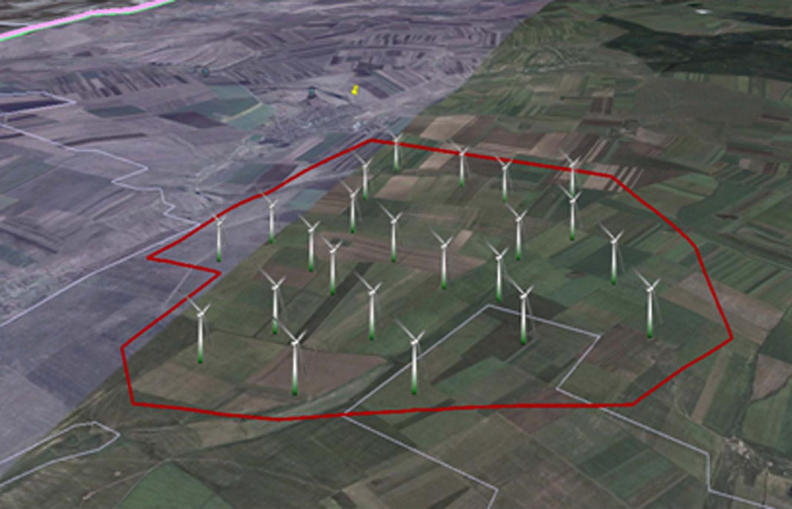 Amplasarea turbinelor BETA Wind, modelată pe terenul de la Casimcea și Topolog
