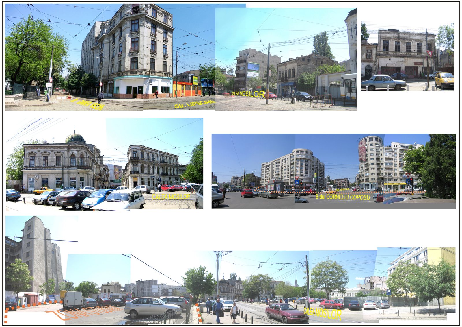 A doua planșă de fotografii ale vecinătății: intersecțiile, blocurile și terenul liber al amplasamentului